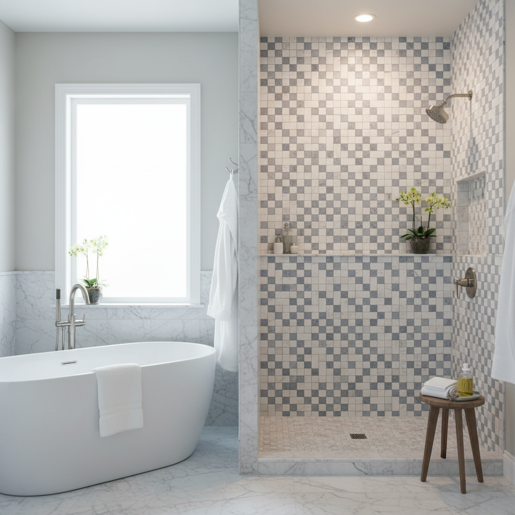 Basketweave w/ Blue-Gray - Bathroom