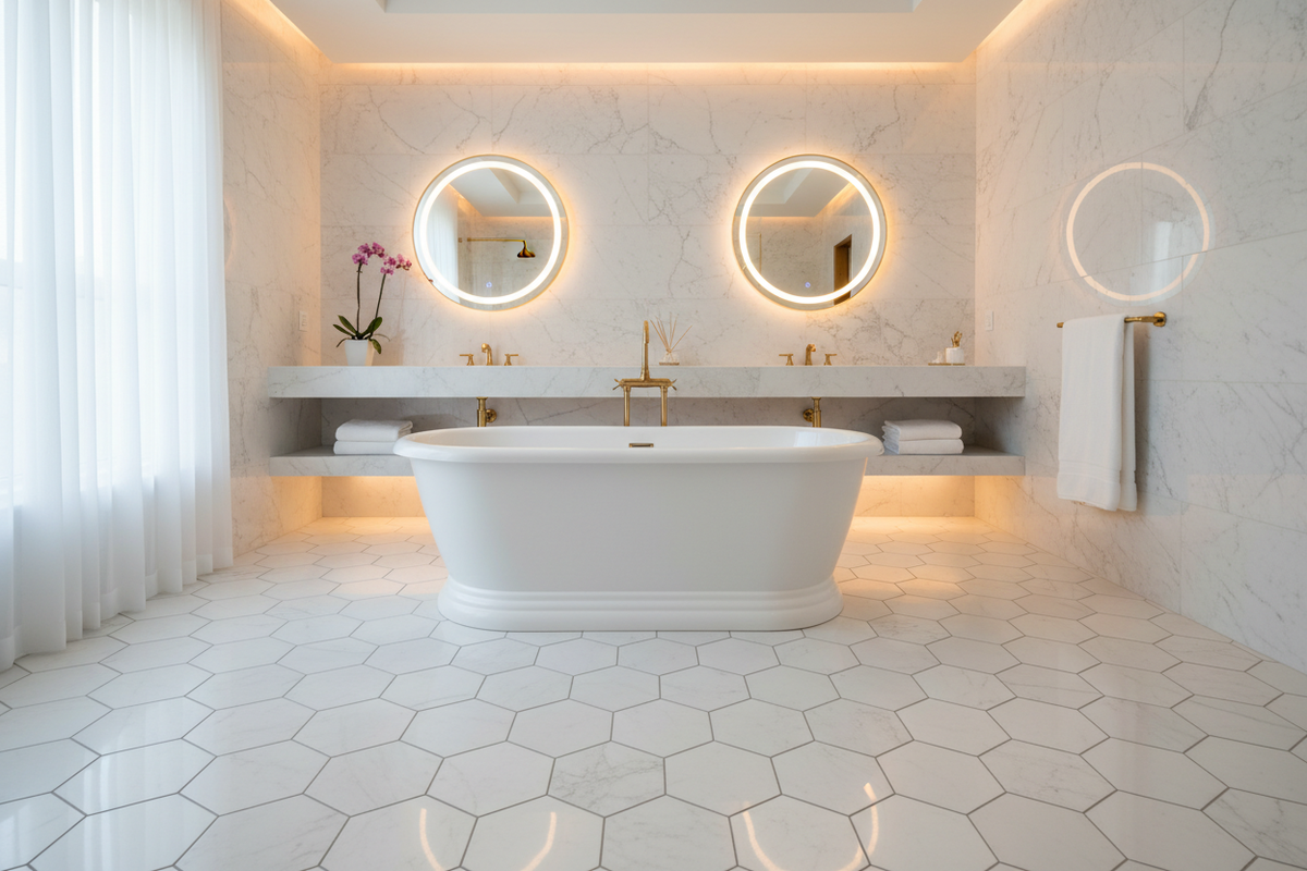 Bianco Dolomiti 10" Hexagon Mosaic – Bathroom