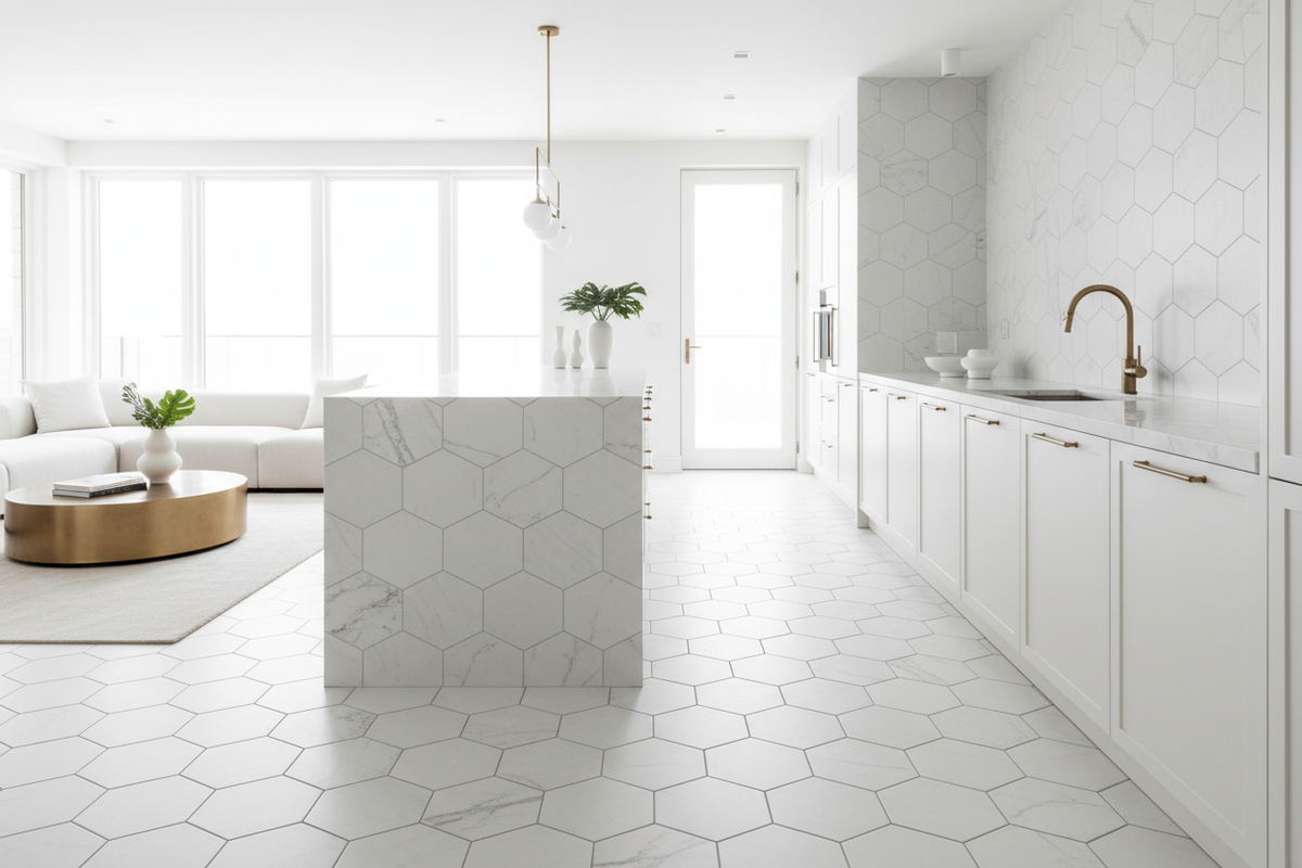 Bianco Dolomiti 10" Hexagon Mosaic – Kitchen