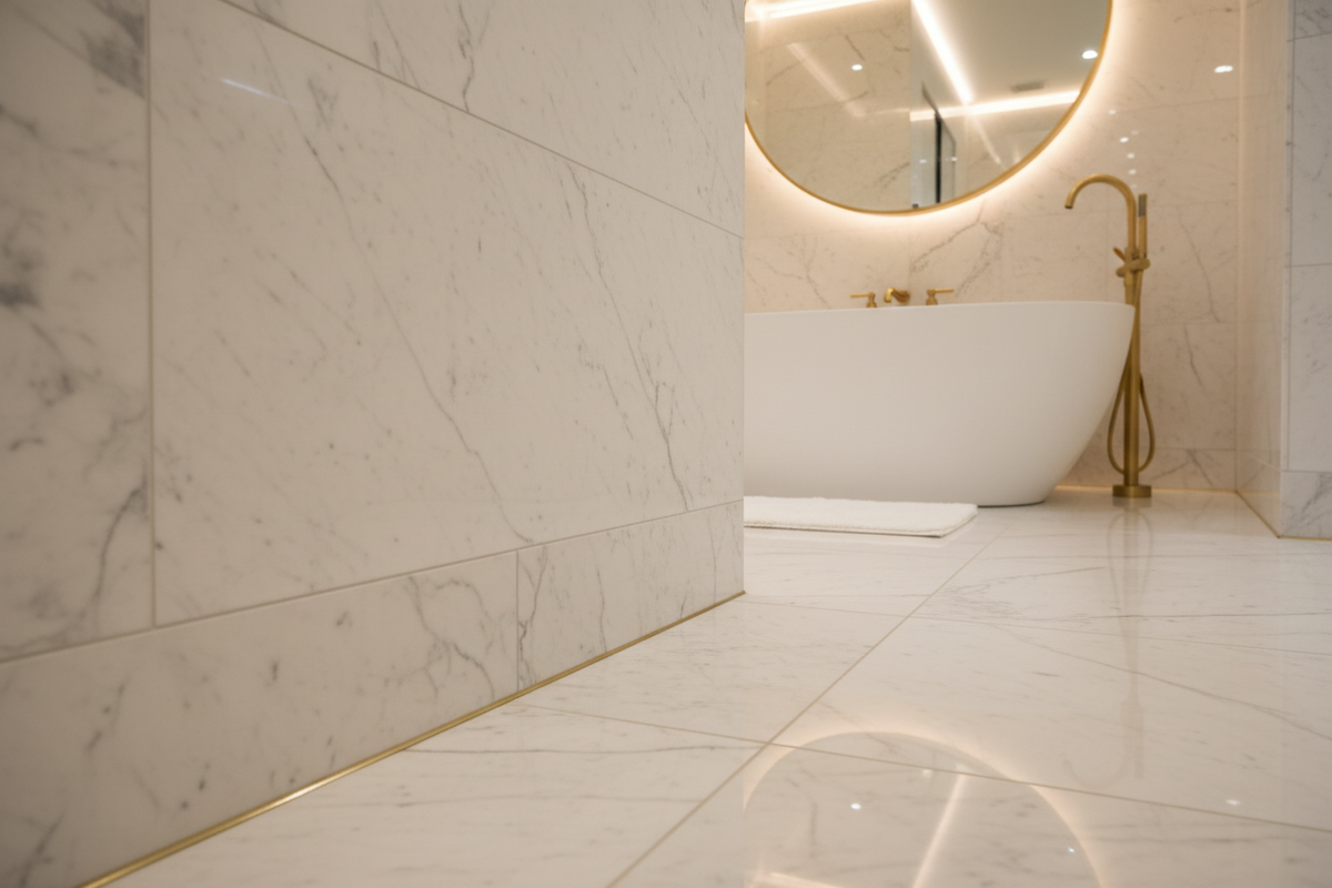 Bianco Dolomiti Baseboard Trim – Bathroom