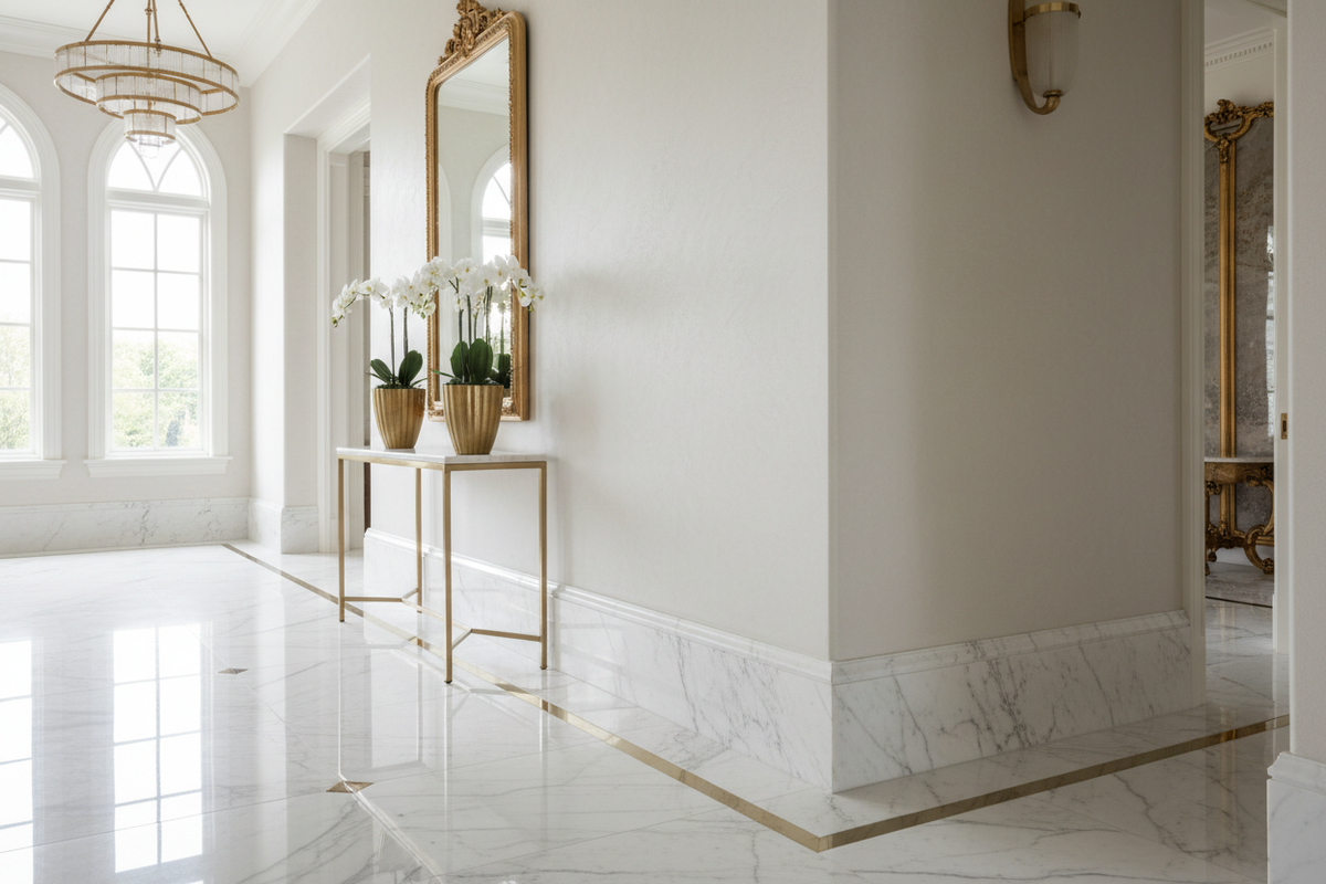 Bianco Dolomiti Baseboard Trim – Hallway