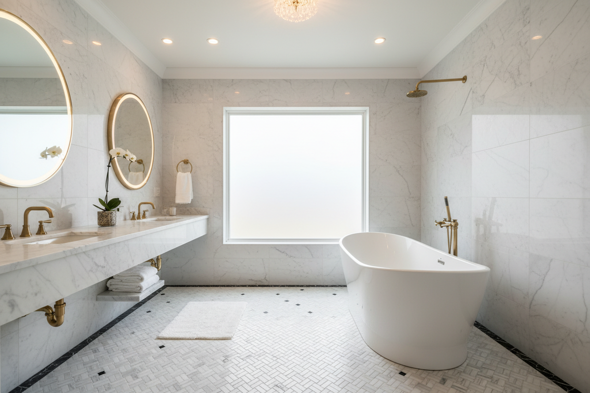 Bianco Dolomiti Basketweave w/ Black – Bathroom