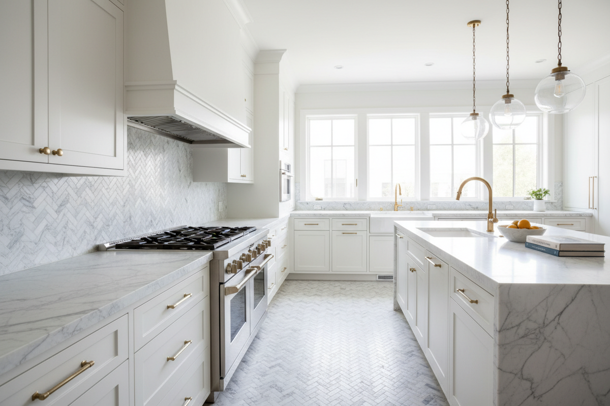 Bianco Dolomiti Basketweave w/ Blue-Gray – Kitchen