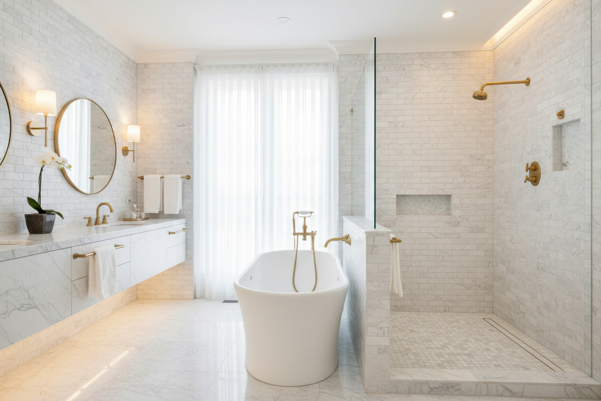 Bianco Dolomiti Brick Mosaic – Bathroom