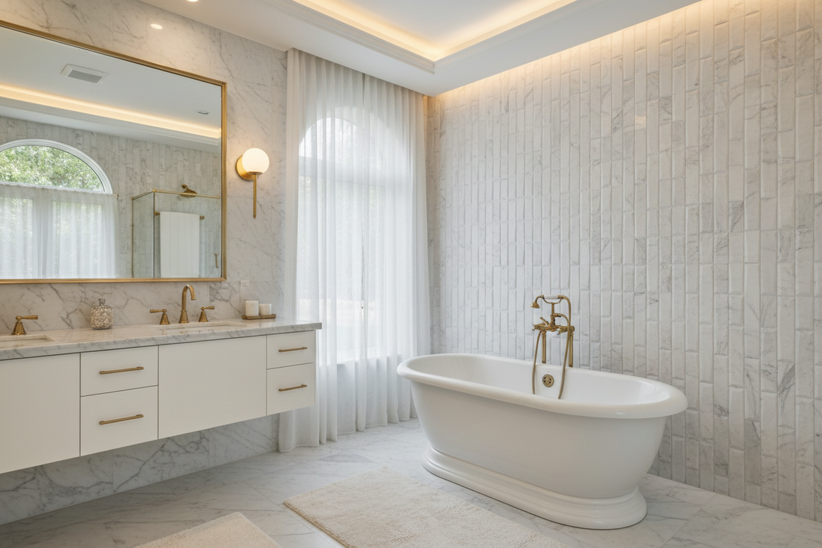 Bianco Dolomiti Brick Mosaic Deep-Beveled – Feature Wall