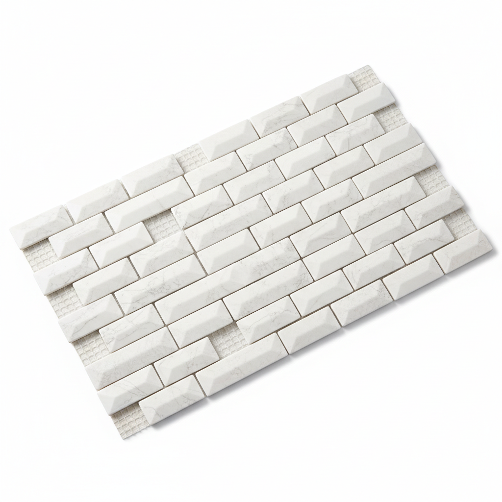 Bianco Dolomiti Brick Mosaic Deep-Beveled – Featured
