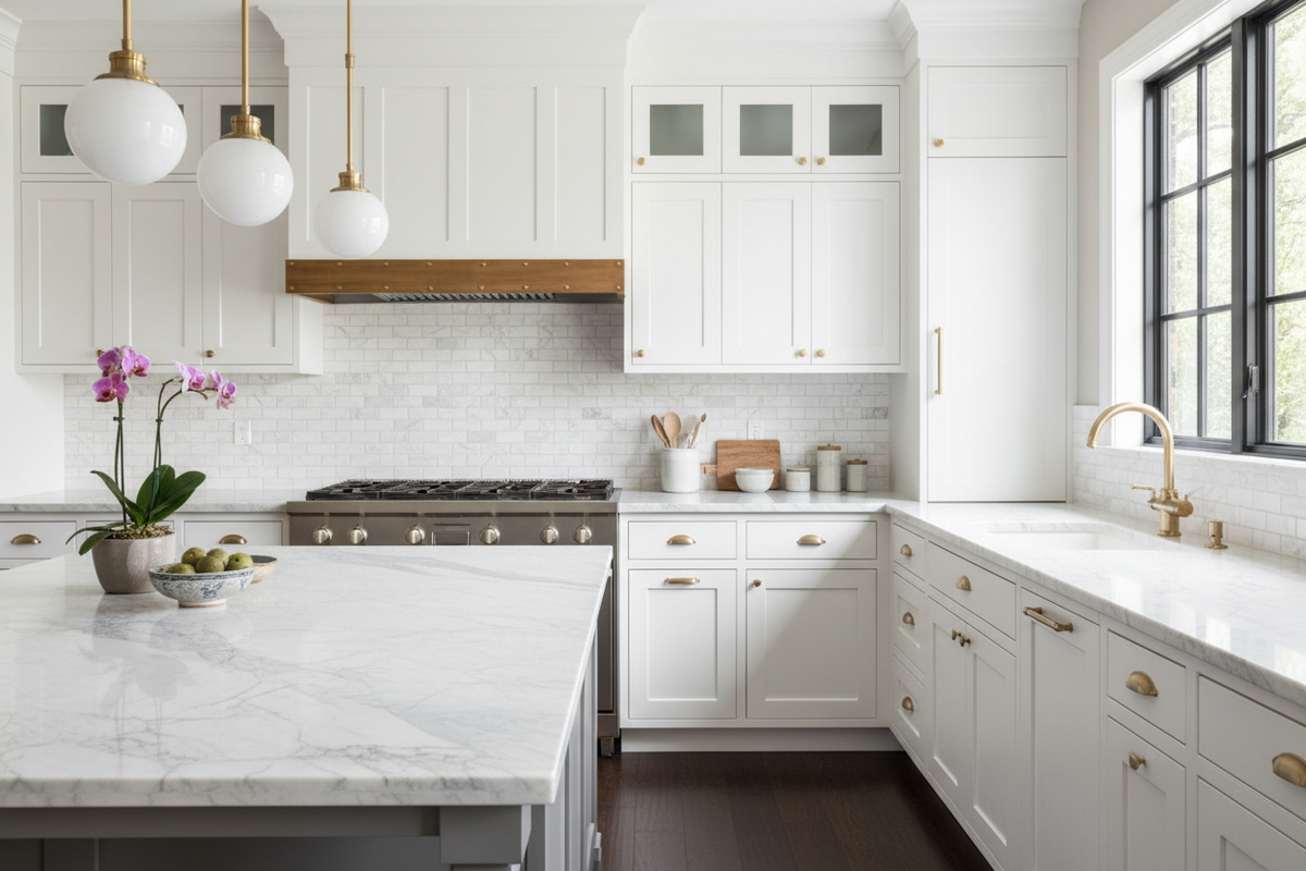 Bianco Dolomiti Brick Mosaic Deep-Beveled – Kitchen