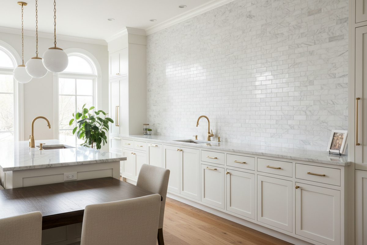 Bianco Dolomiti Brick Mosaic – Kitchen
