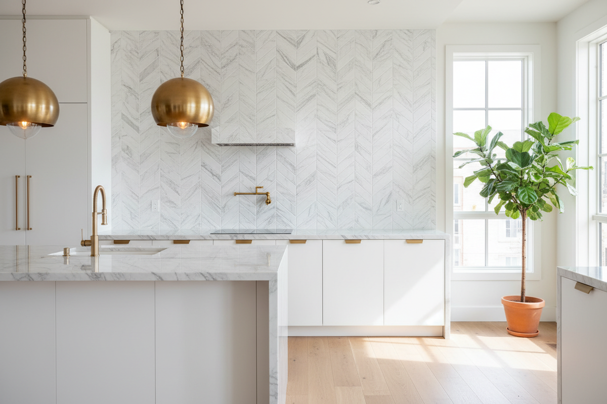 Bianco Dolomiti Chevron Mosaic – Kitchen