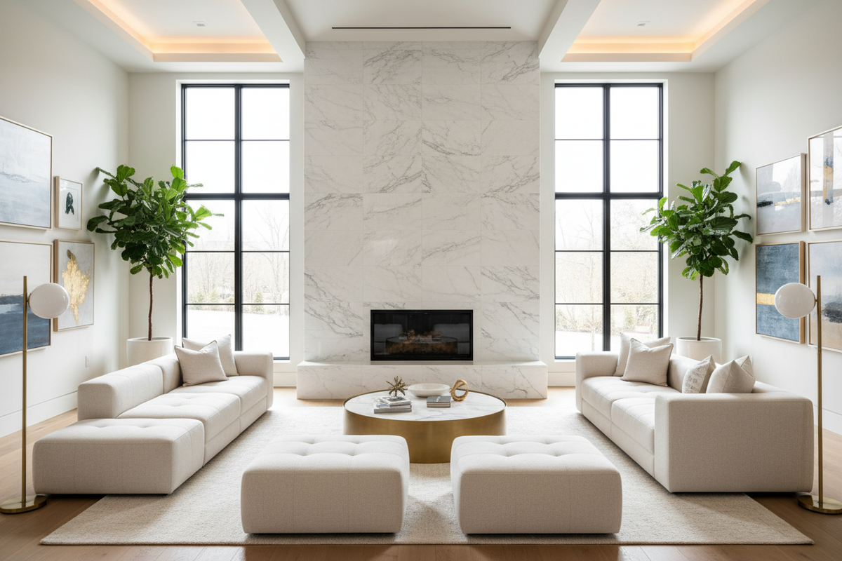 Bianco Dolomiti Deep-Beveled Dolomite Tile – Lounge