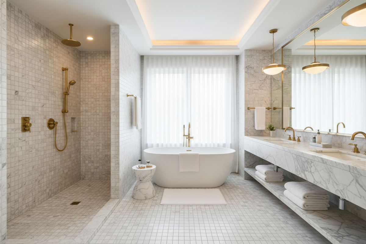 Bianco Dolomiti Dolomite Mosaic – Bathroom
