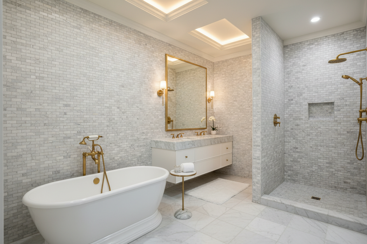 Bianco Dolomiti Mini-Brick Mosaic – Bathroom