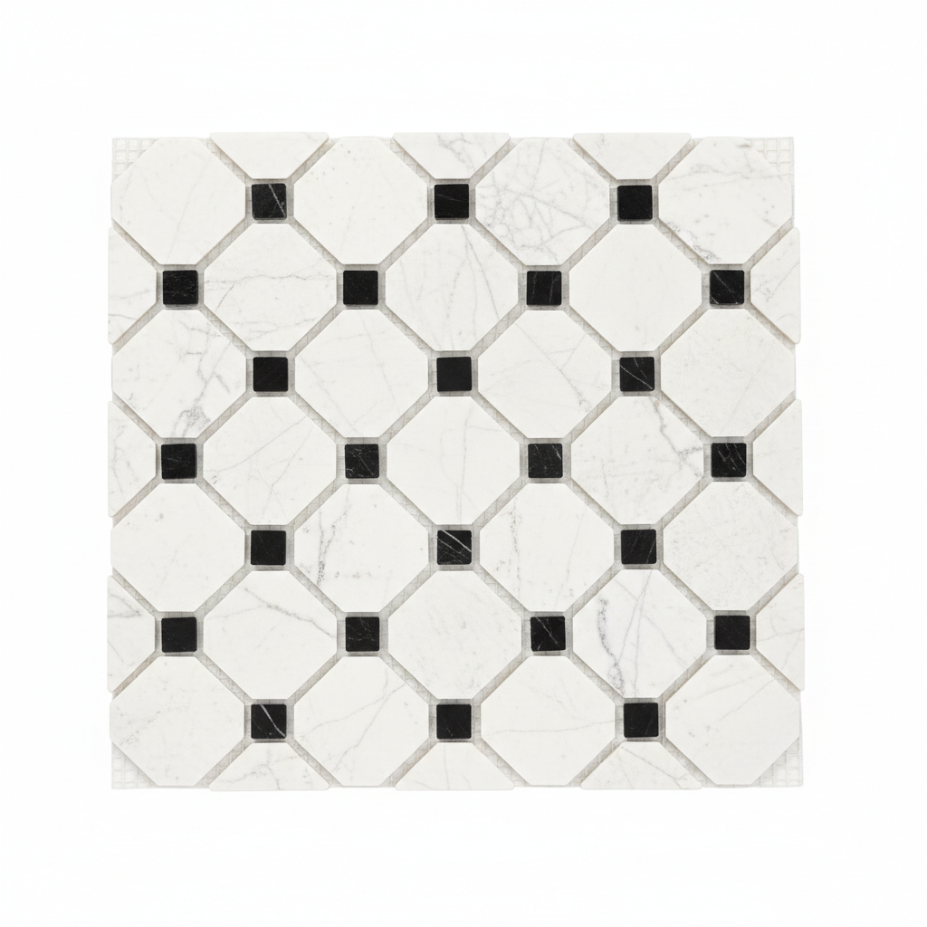 Bianco Dolomiti Octagon Mosaic w/ Black – Featured