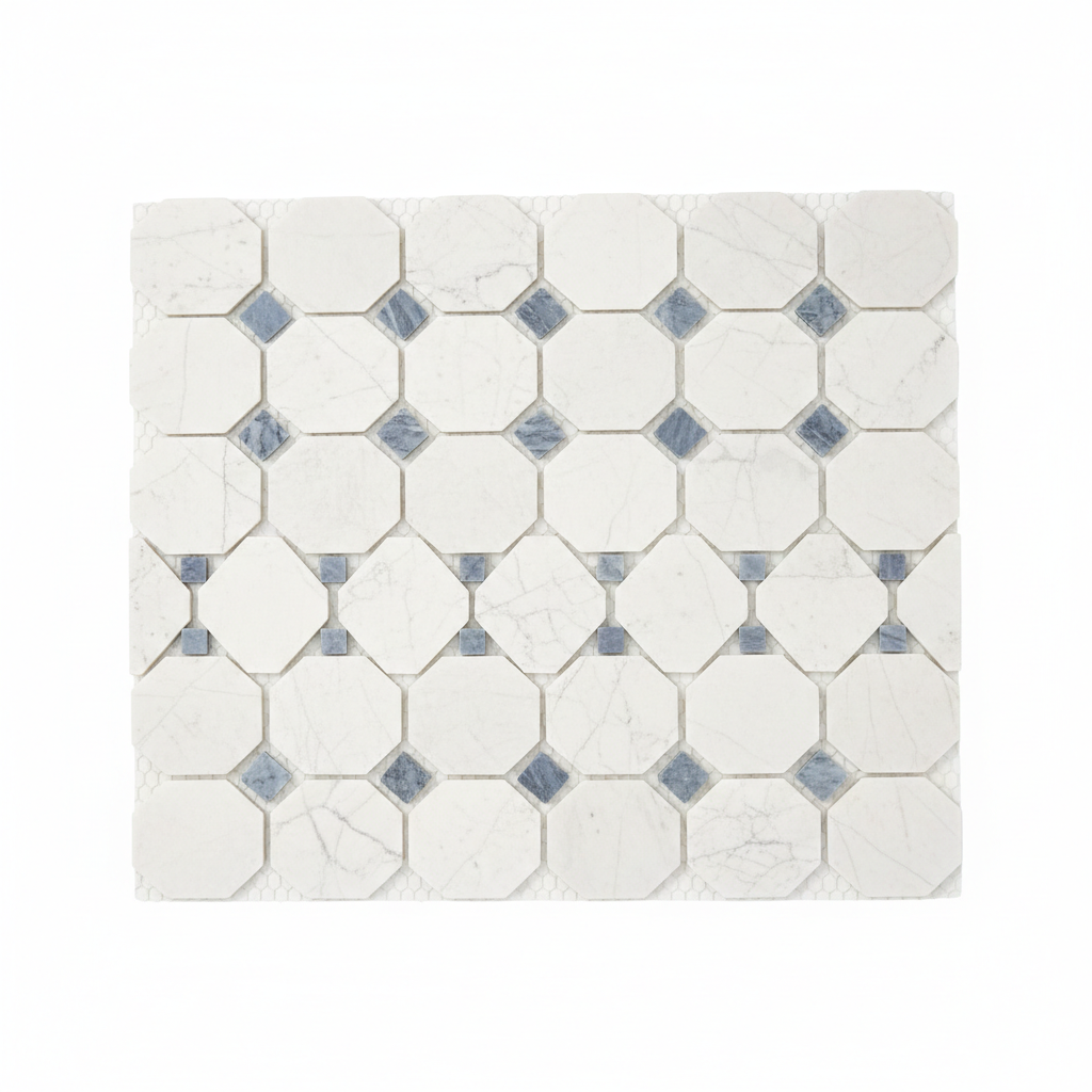 Bianco Dolomiti Octagon Mosaic w/ Blue-Gray – Featured