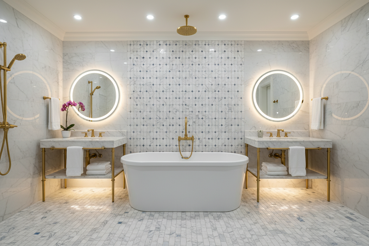 Bianco Dolomiti Octave Long Octagon Mosaic – Bathroom