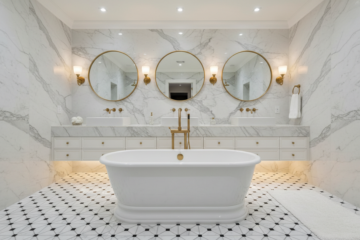 Bianco Dolomiti Octave Long Octagon w/ Black – Bathroom