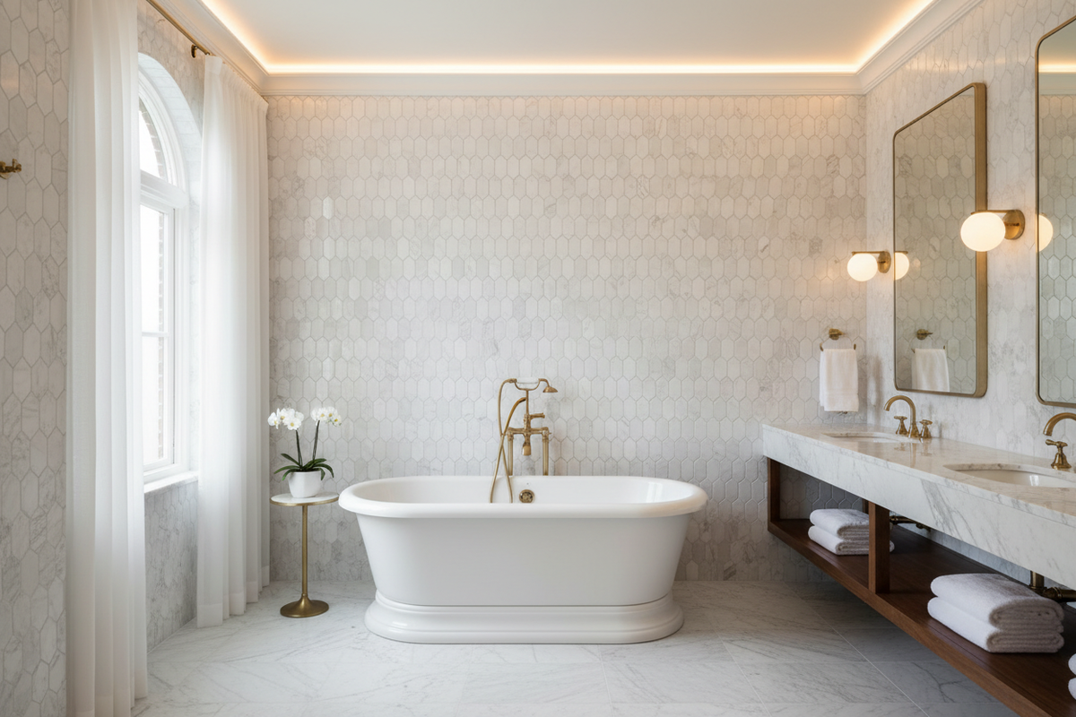 Bianco Dolomiti Picket Mosaic – Bathroom