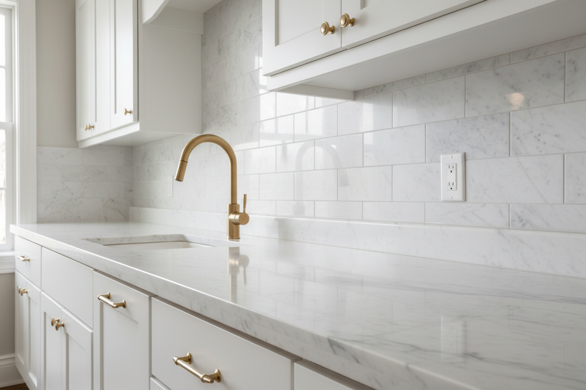 Bianco Dolomiti Quarter-Round Trim – Kitchen