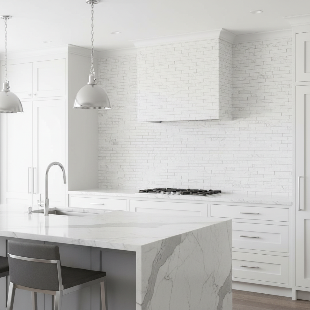 Bianco Dolomiti Manhattan Mosaic - modern kitchen backsplash