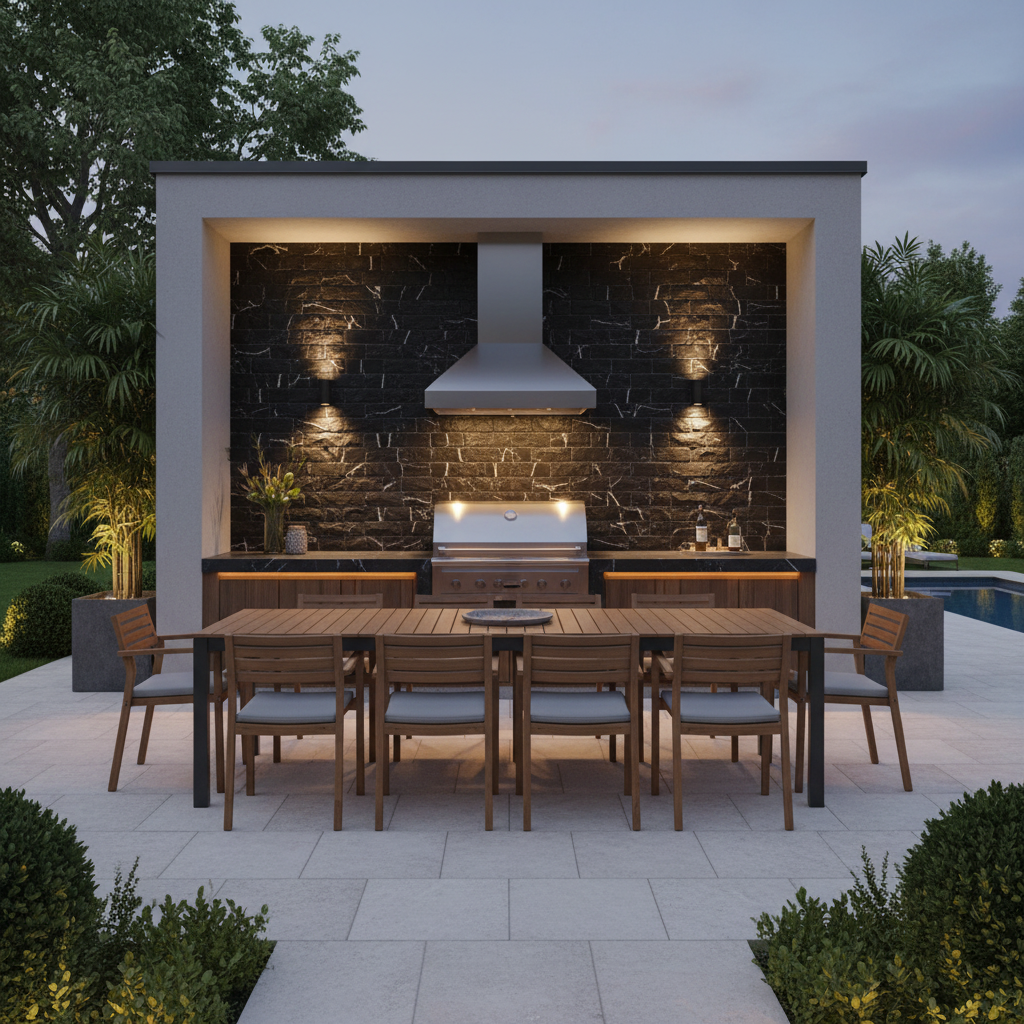 Nero Marquina Marble Brick Mosaic - luxury outdoor kitchen feature wall