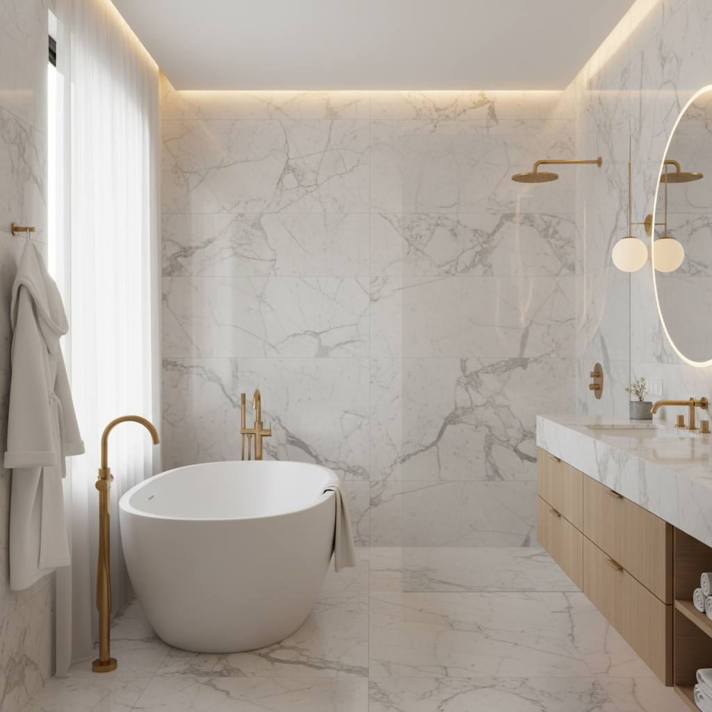 Bianco Dolomiti Dolomite Tile - luxury spa master bathroom walls and floor