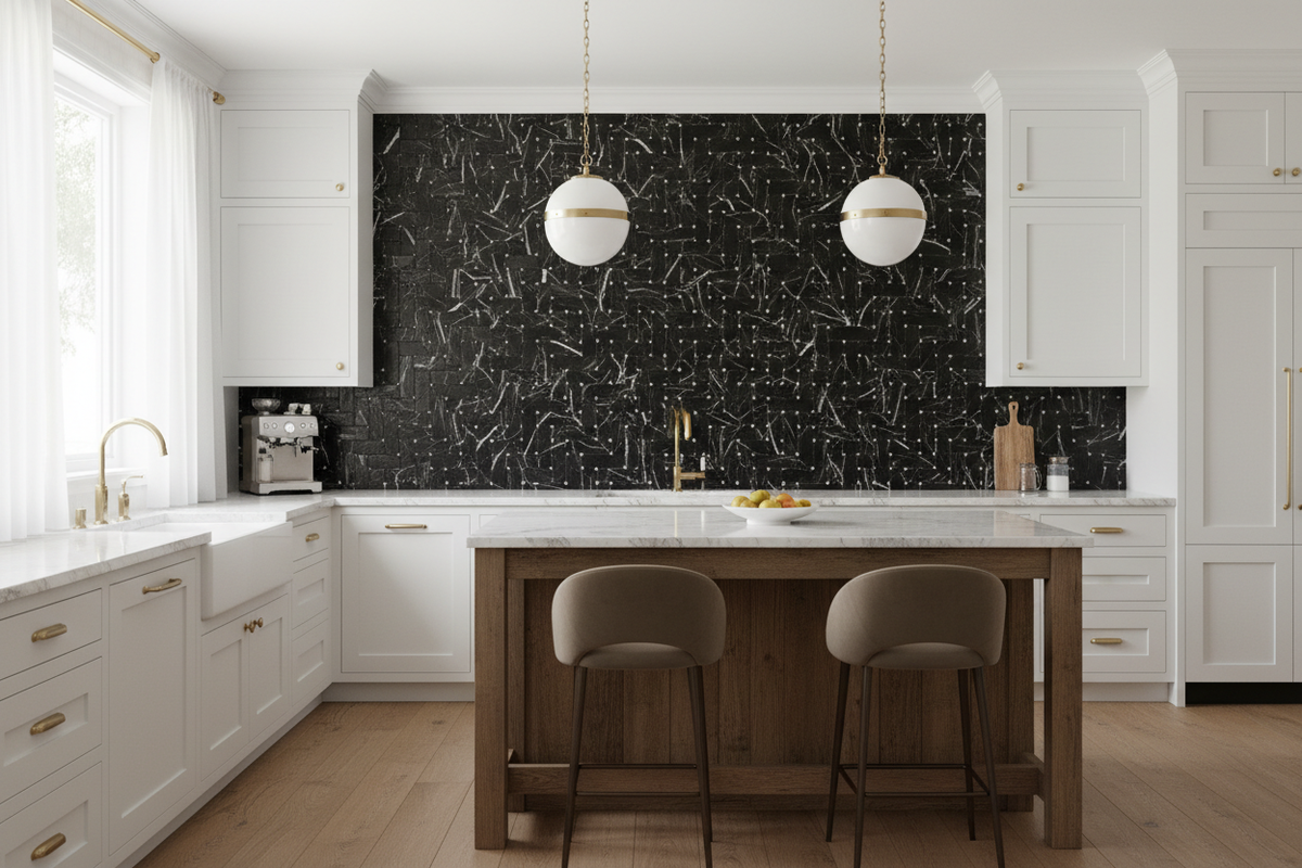Nero Marquina Basketweave Mosaic – Kitchen