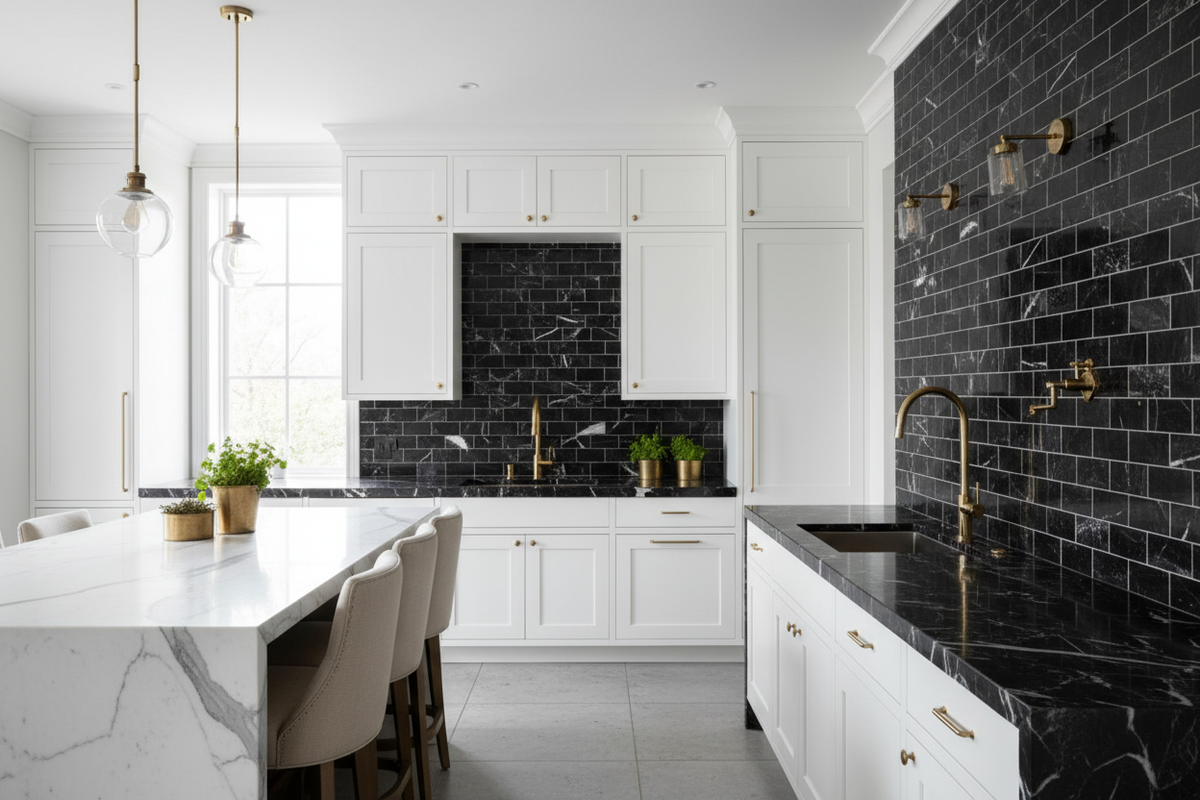 Nero Marquina Brick Mosaic – Kitchen