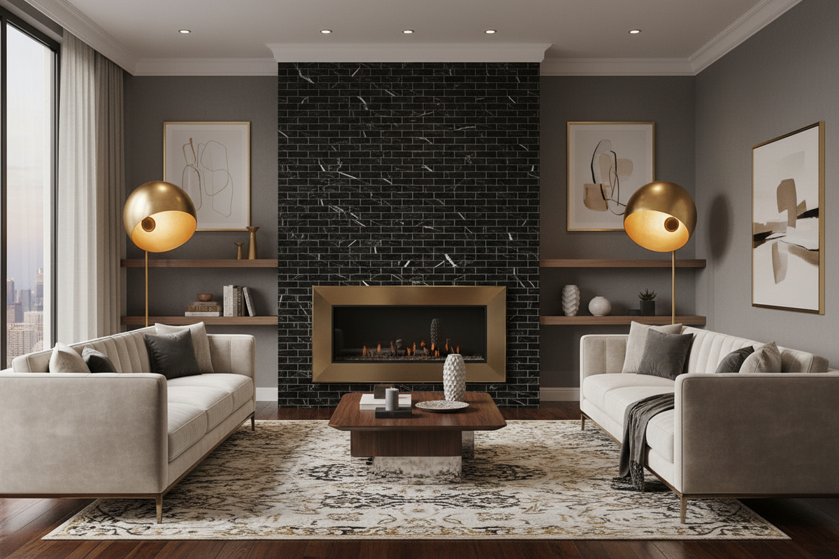 Nero Marquina Brick Mosaic – Lounge