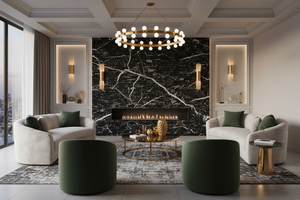 Nero Marquina Brick Mosaic – Lounge
