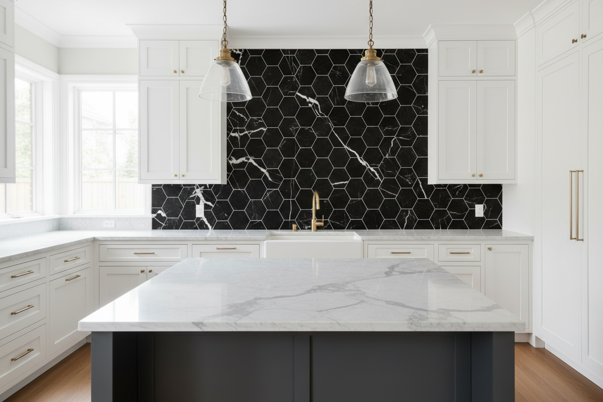 Nero Marquina Hexagon Mosaic – Kitchen
