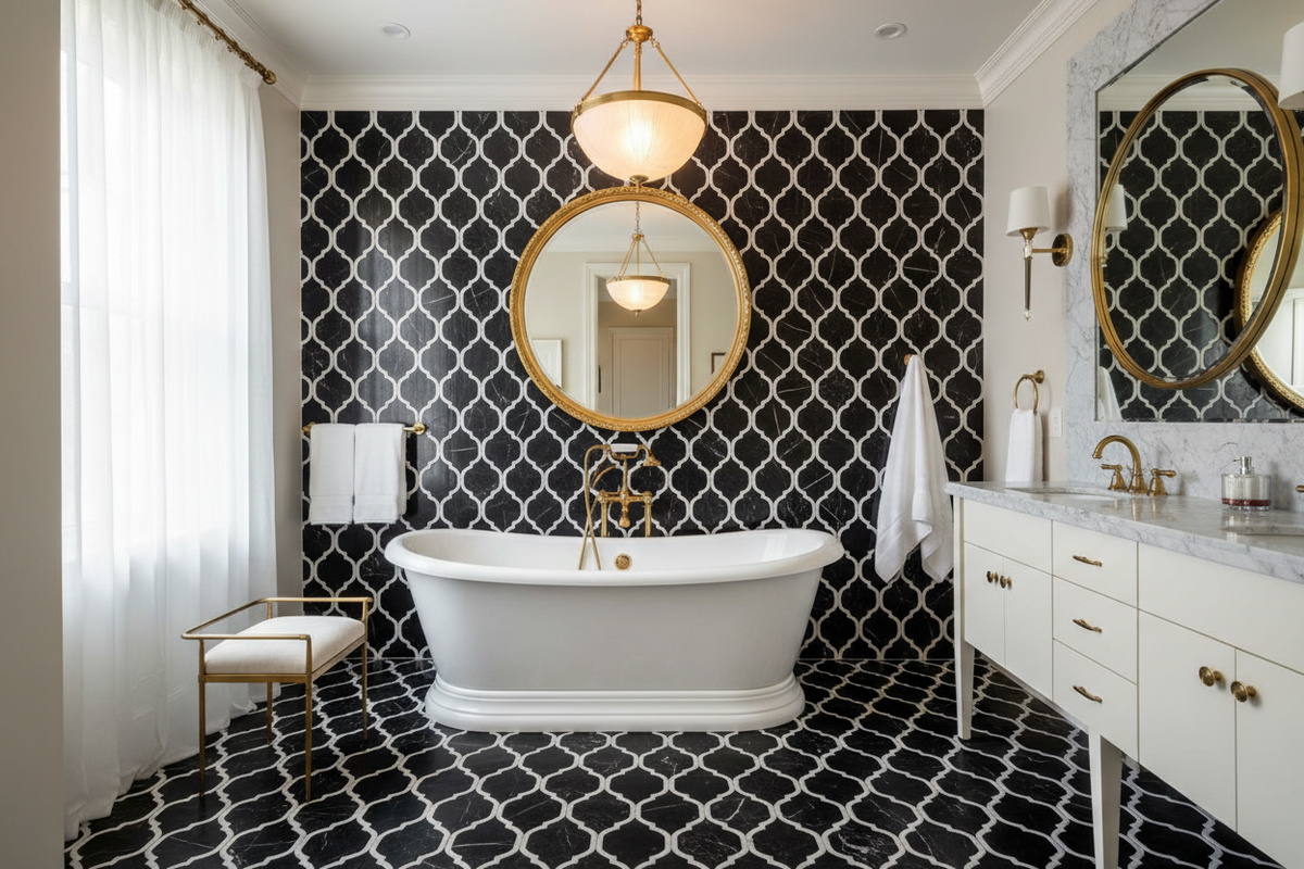 Nero Marquina Lantern Mosaic – Bathroom