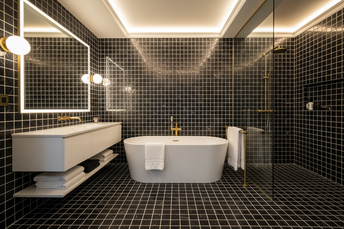 Nero Marquina Marble Mosaic – Bathroom