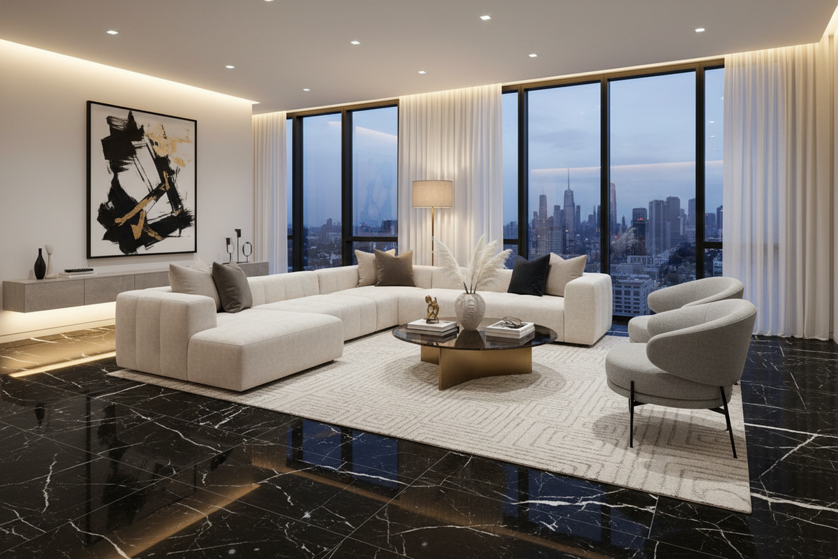Nero Marquina Marble Tile – Lounge