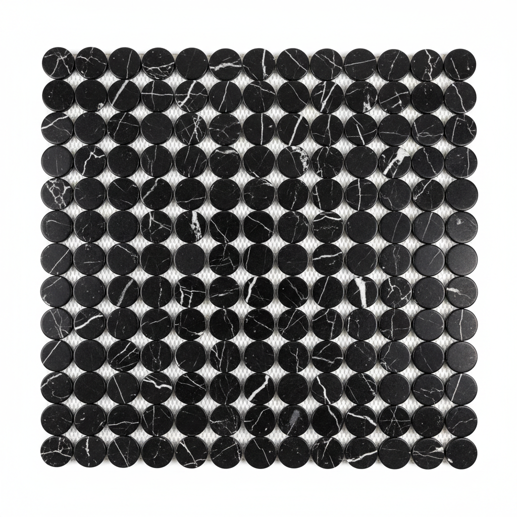 Nero Marquina Penny-Round Mosaic – Featured