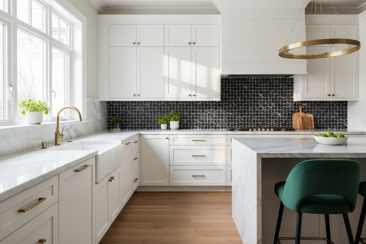 Nero Marquina Pinwheel Mini Mosaic – Kitchen