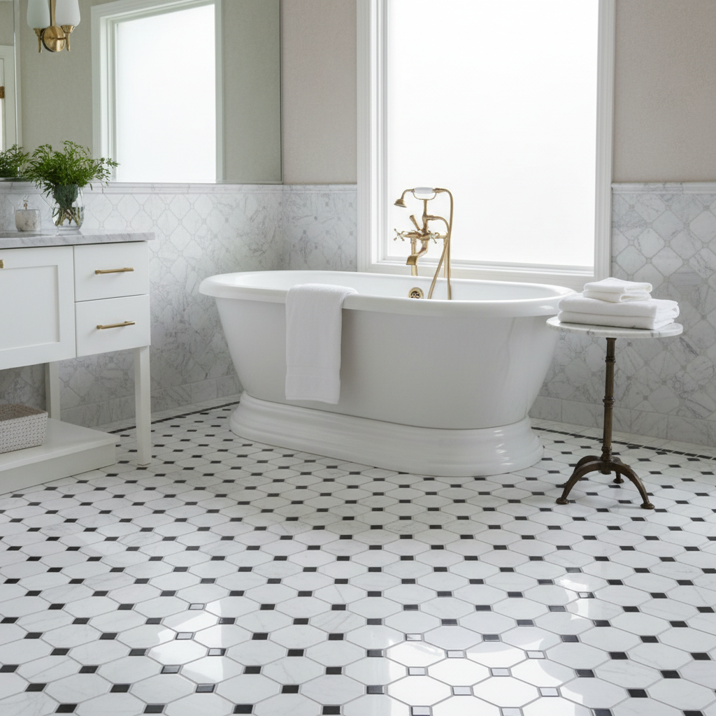 Octagon Mosaic w/ Black - Bathroom